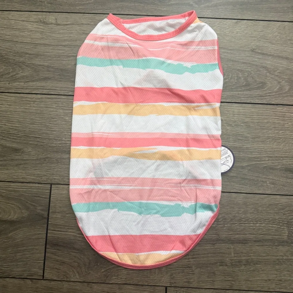 Cyeollo Dog Apparel XL Mesh Striped Tank Top Vest Pink Orange Mint NWT